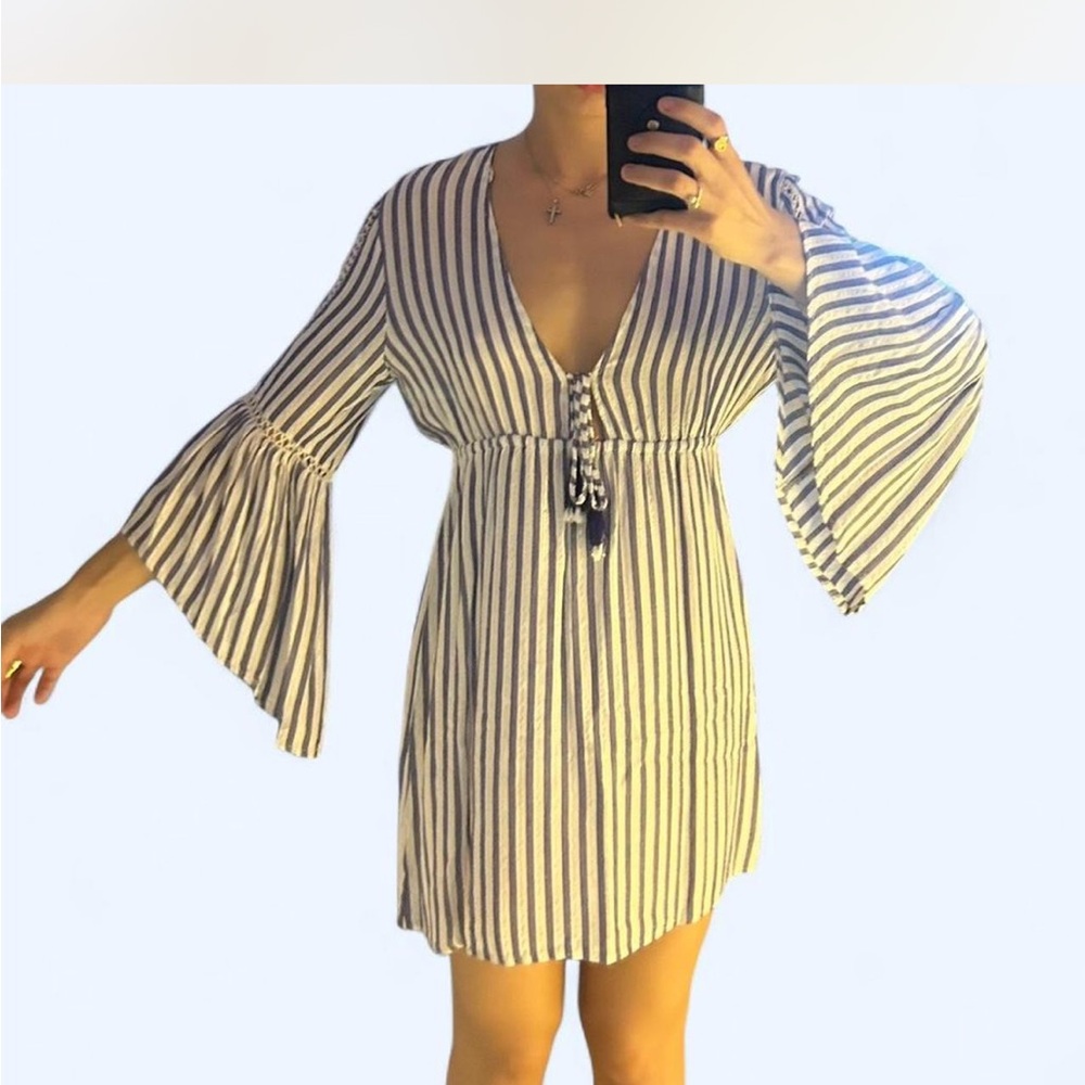 Blue Island Navy and White Striped sheer Dress